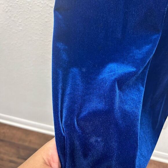 Vintage California Miss Blue Crushed Velvet Sleeveless Midi Dress Size Small - Picture 4 of 13